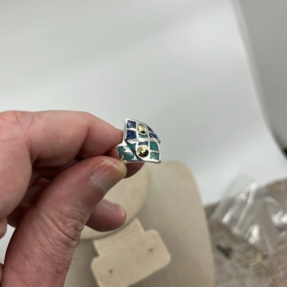 ๐ Vintage CCO Coleman Turquoise Lapis Ring - Silver, 14K, Size 7 - Picture 13 of 15